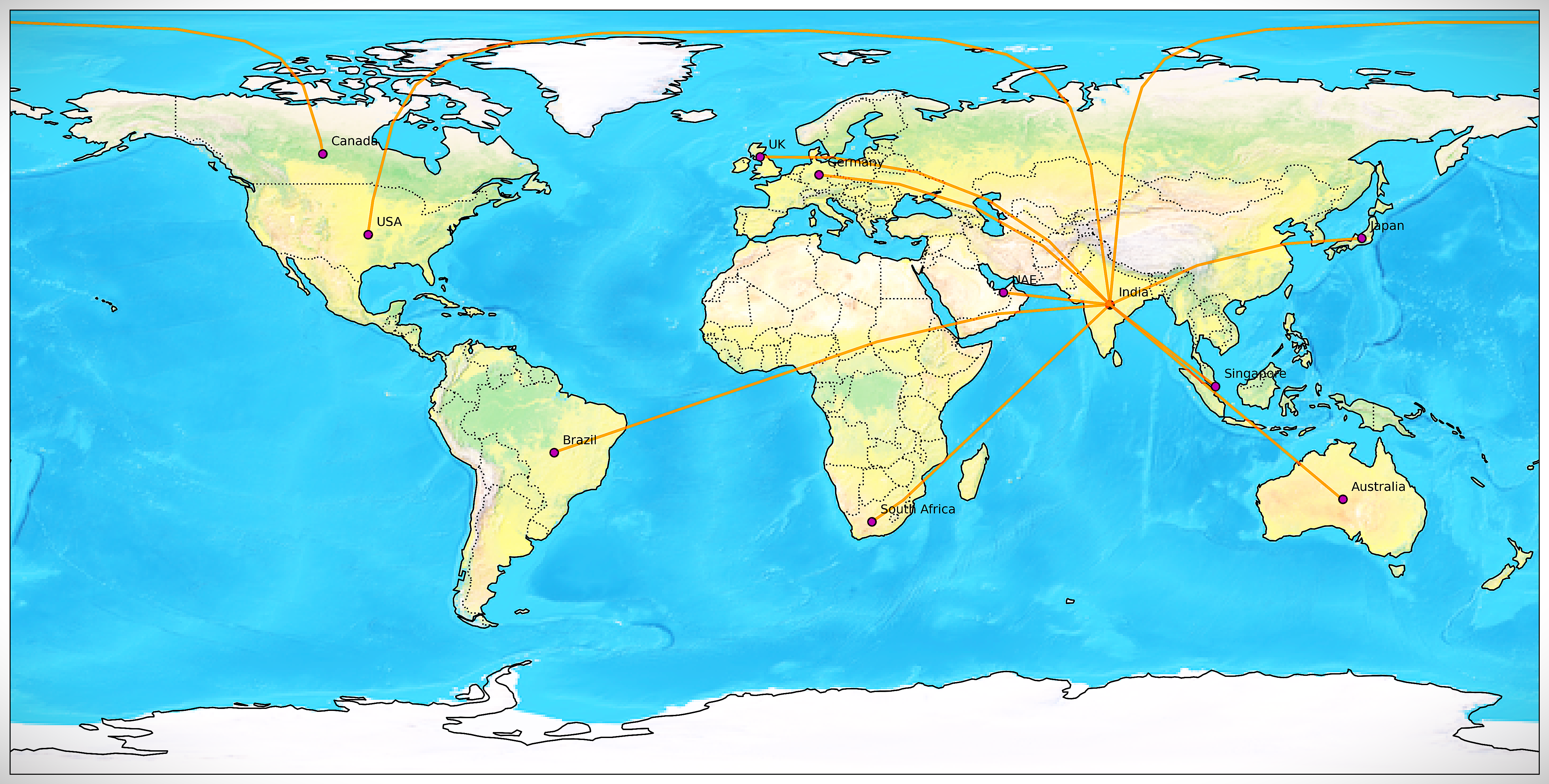 World Map Showing Global Presence